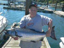 His first time out on the ocean &  the first salmon he ever caught. A happy D&D Fishing Charters customer. 